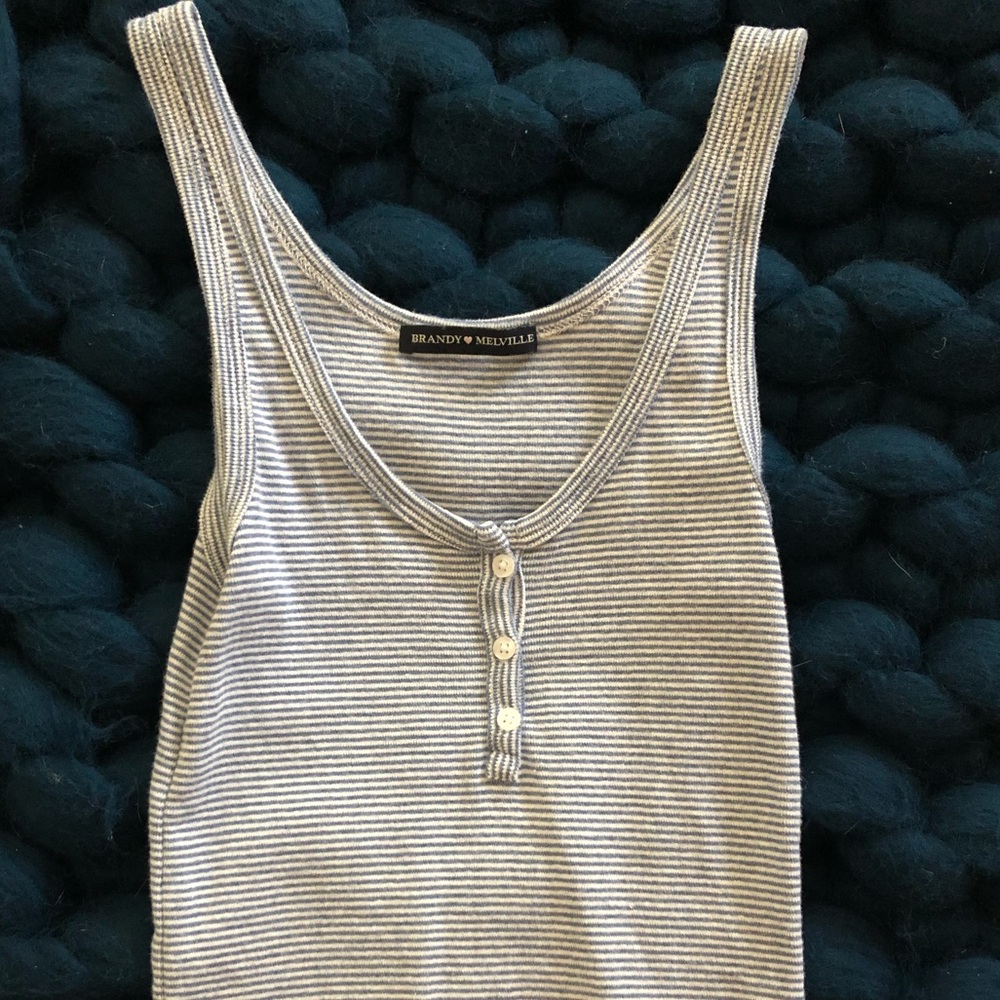 OS Brandy Melville Blue & White Striped Tank Top